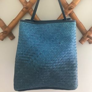 Ombre Blue Leather Woven Bag